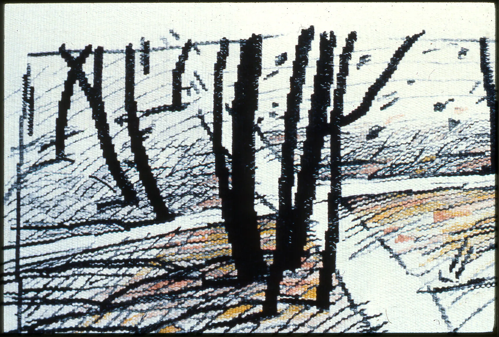 Crossroads Tapestry detail burnt trees